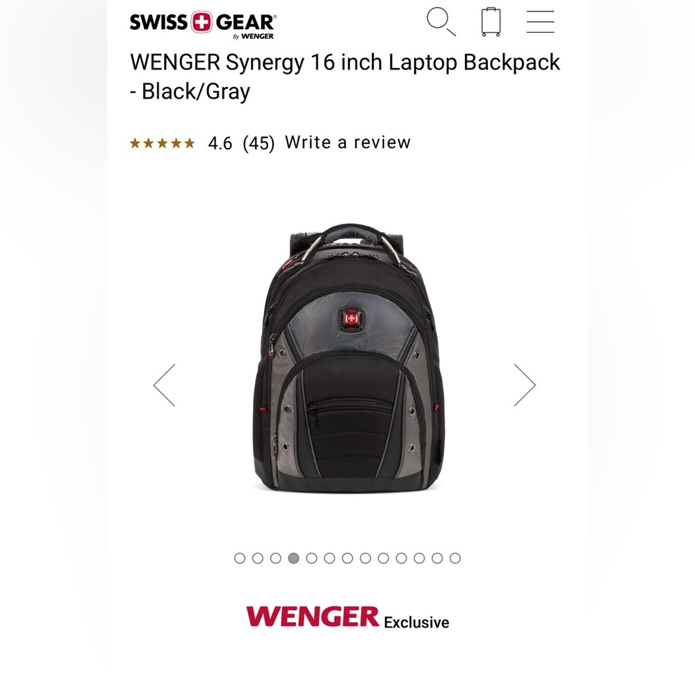 NWT Swiss Gear By Wenger Synergy Laptop Backpack-Black/Gray 16”